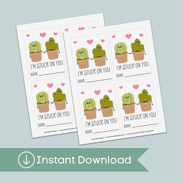 Cactus - Classroom Valentine's Day Cards - Printable Instant Download - The Note House