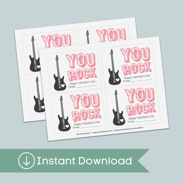 Guitar - Classroom Valentine's Day Cards - Printable Instant Download - The Note House