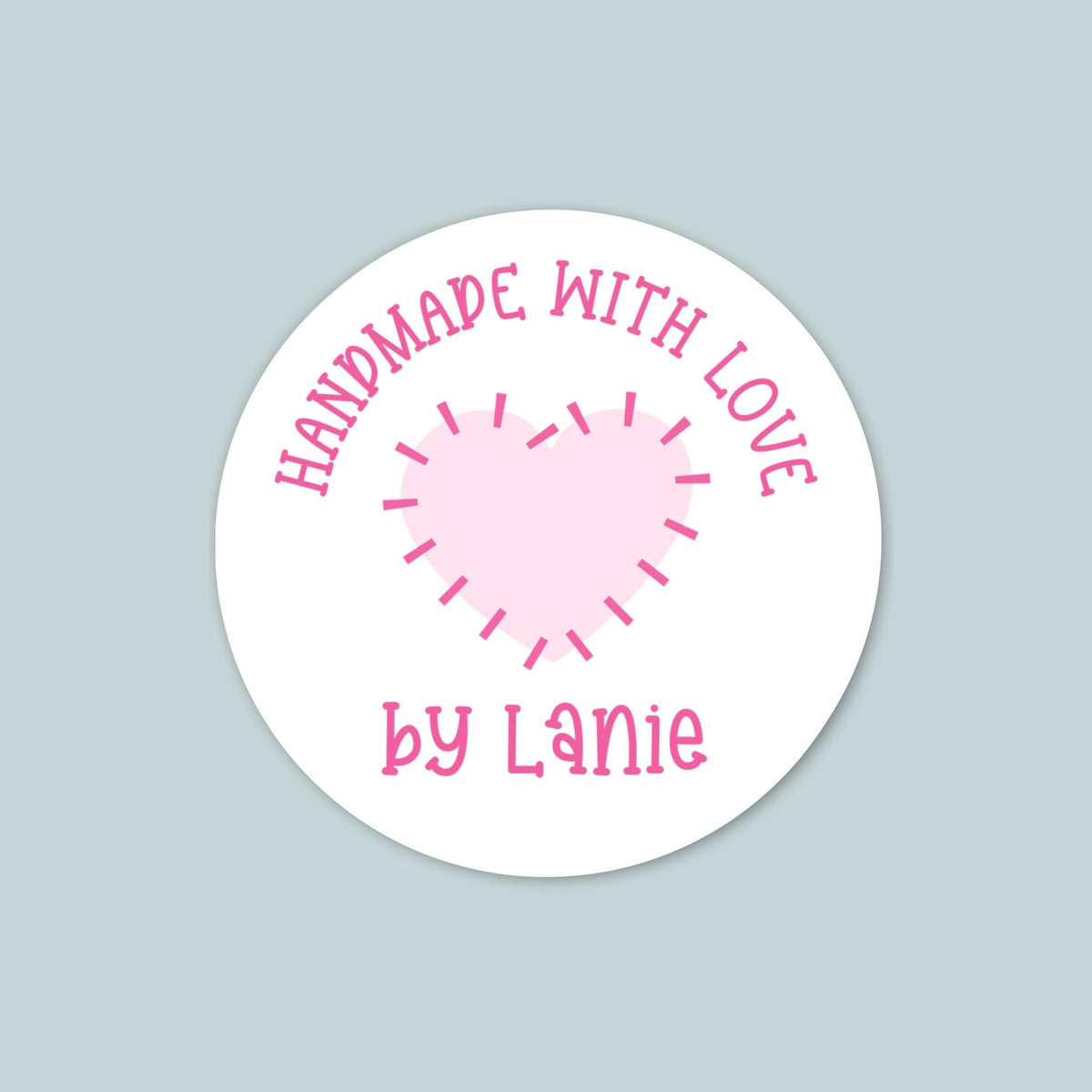 Handsewn Heart - Personalized Round Handmade with Love Gift Sticker - The Note House