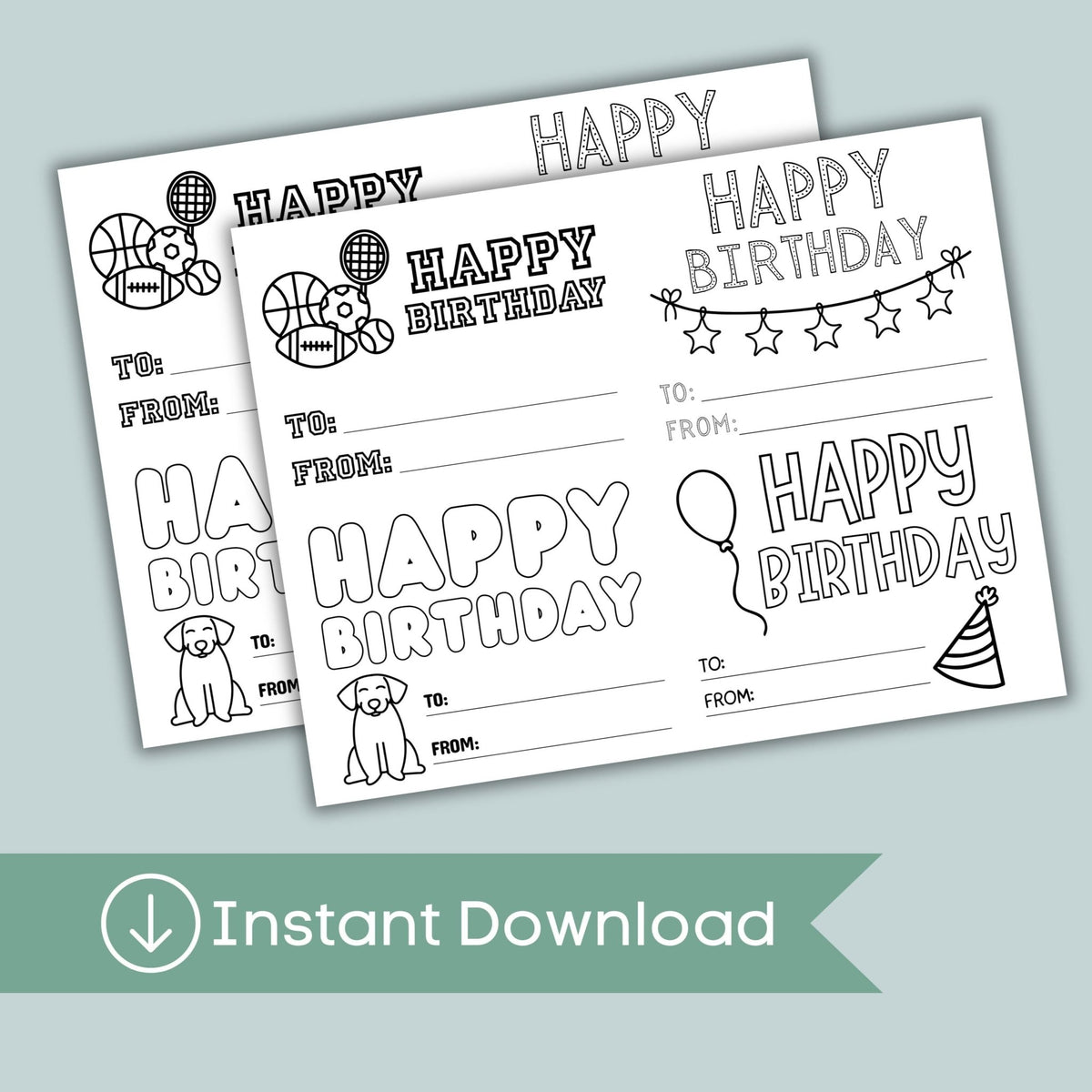 Happy Birthday Cards - Sports - Printable Instant Download - The Note House