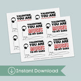 Headphones - Classroom Valentine's Day Cards - Printable Instant Download - The Note House