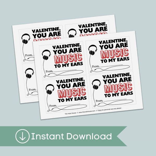 Headphones - Classroom Valentine's Day Cards - Printable Instant Download - The Note House