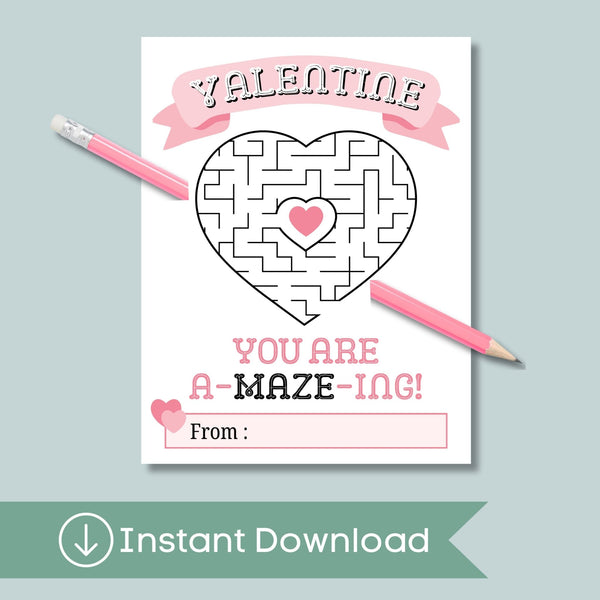 Maze - Classroom Valentine's Day Cards - Printable Instant Download - The Note House