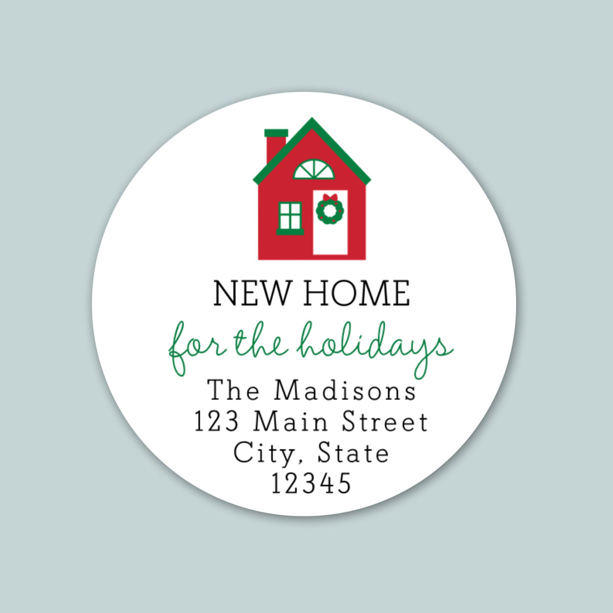 New Home for the Holidays - We've Moved Round Address Label - The Note House