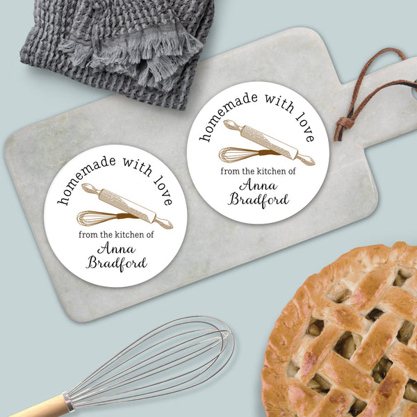 Rolling Pin and Whisk - Personalized Round Baking Gift Sticker - The Note House