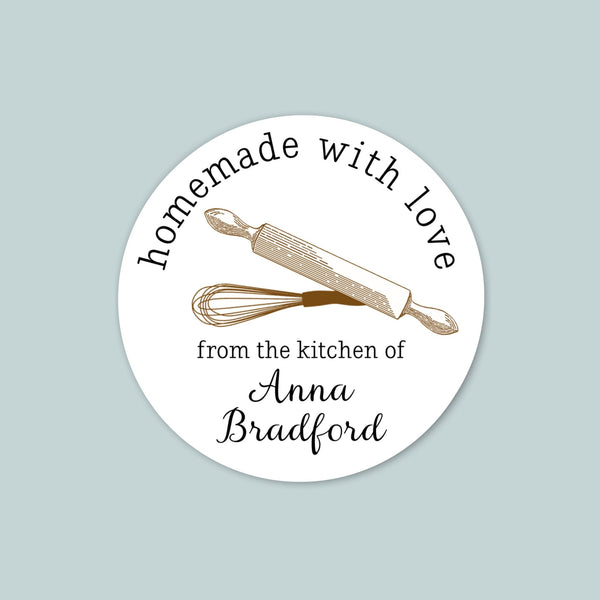 Rolling Pin and Whisk - Personalized Round Baking Gift Sticker - The Note House